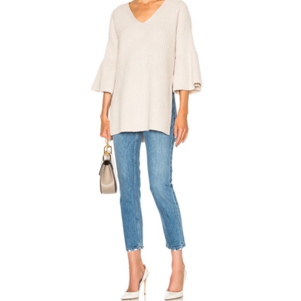 10 Crosby Derek Lam Cream V Neck Bell‎ Sleeve 100% Wool Sweater Size small
